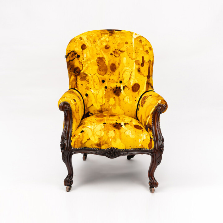Storm Blotch Yellow Velvet Rounded Chair