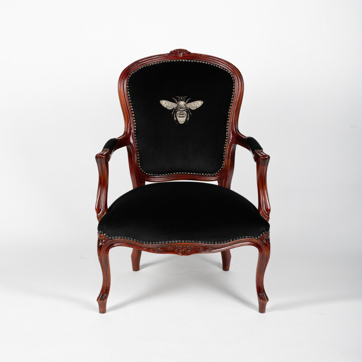 Honey Bee On Black Wooden Chair