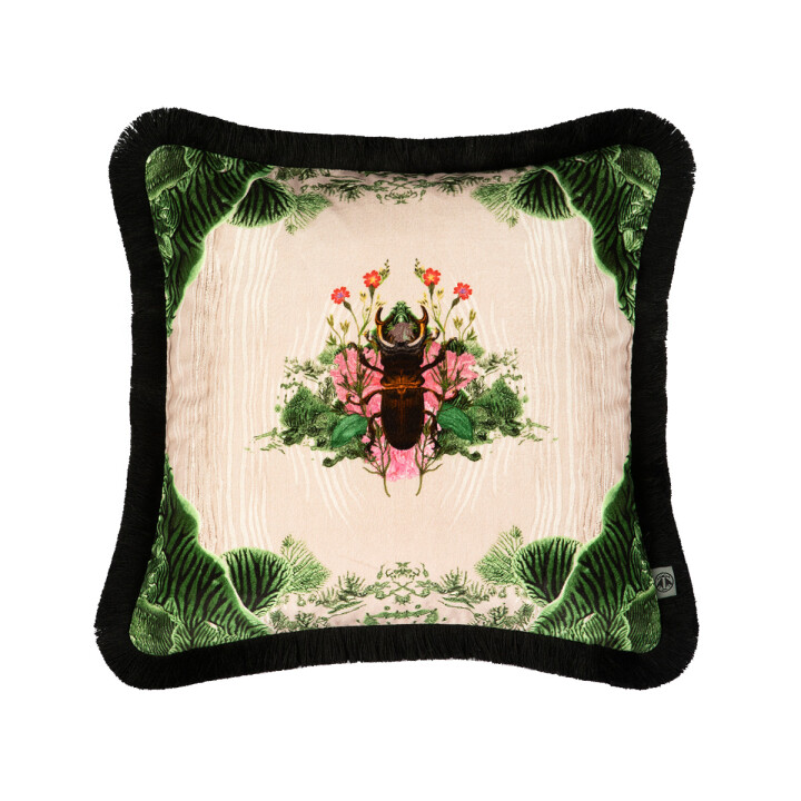 Beetle Blotch Fringed Velvet Cushion