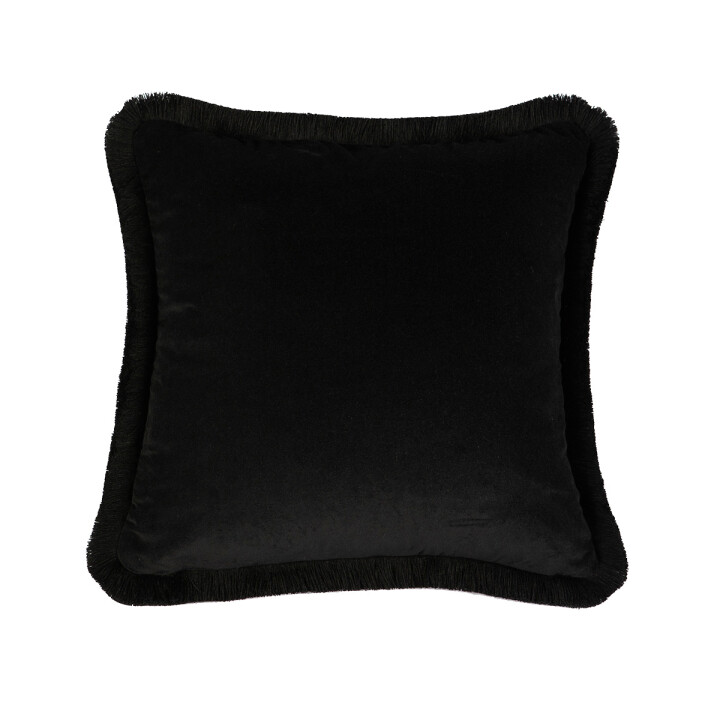 Totem Damask Black And Blue Fringed Velvet Cushion / image 2