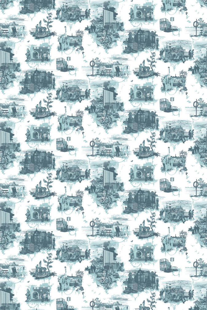 Edinburgh Toile Wallpaper - Blue